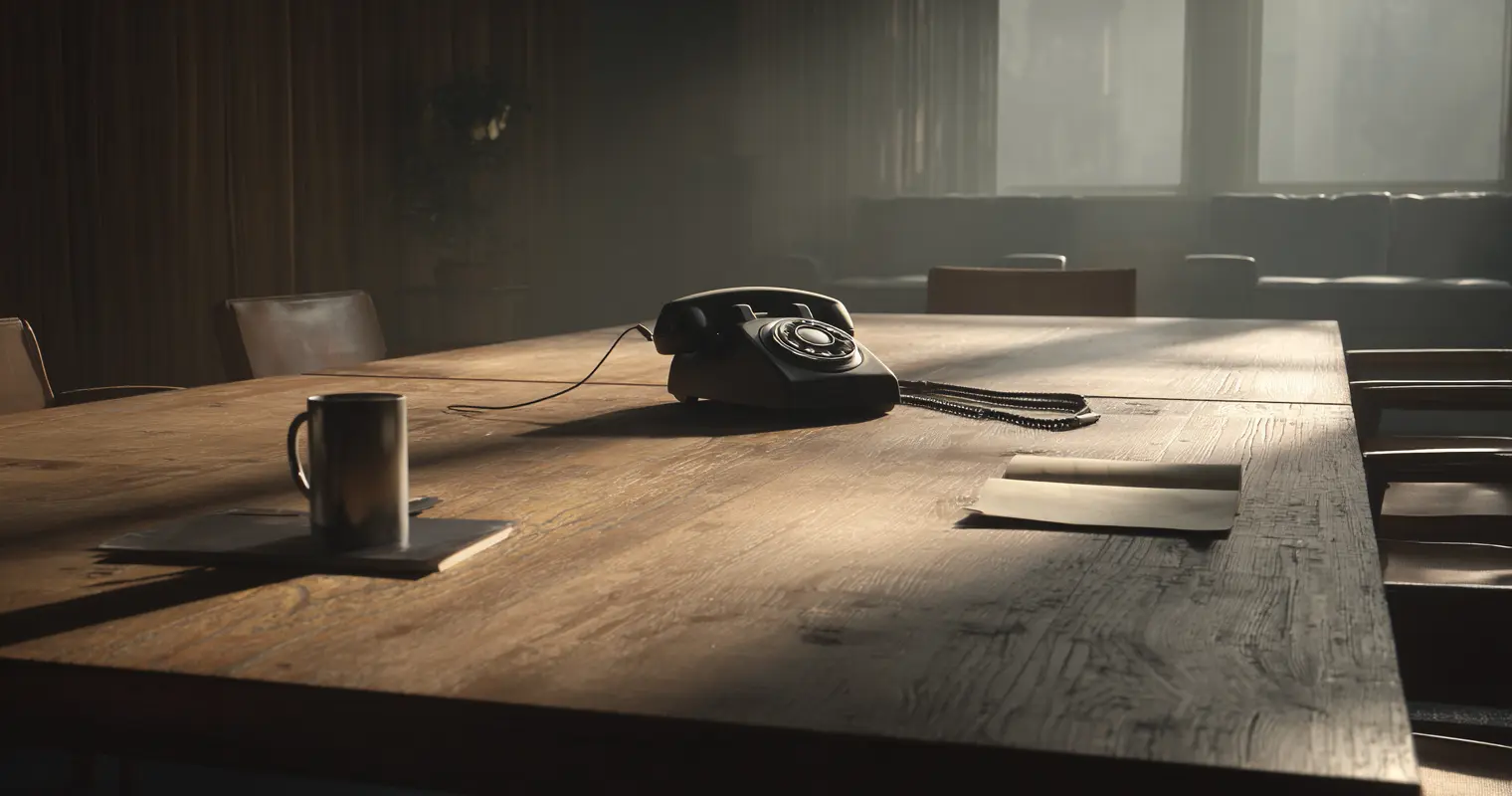 Phone on a meeting table — direct contact NON | NÉGOCIABLE