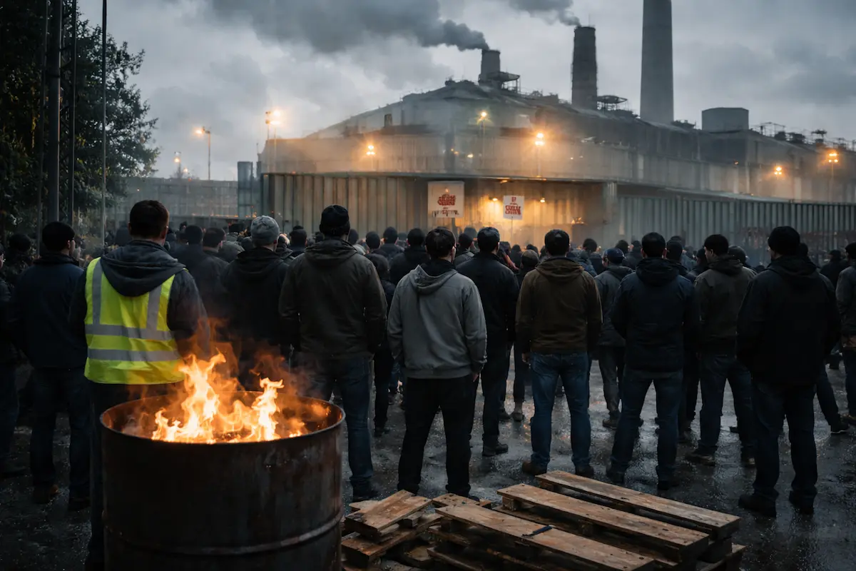Crise sociale et conflit collectif : rassemblement devant un site industriel, tension et rapport de force