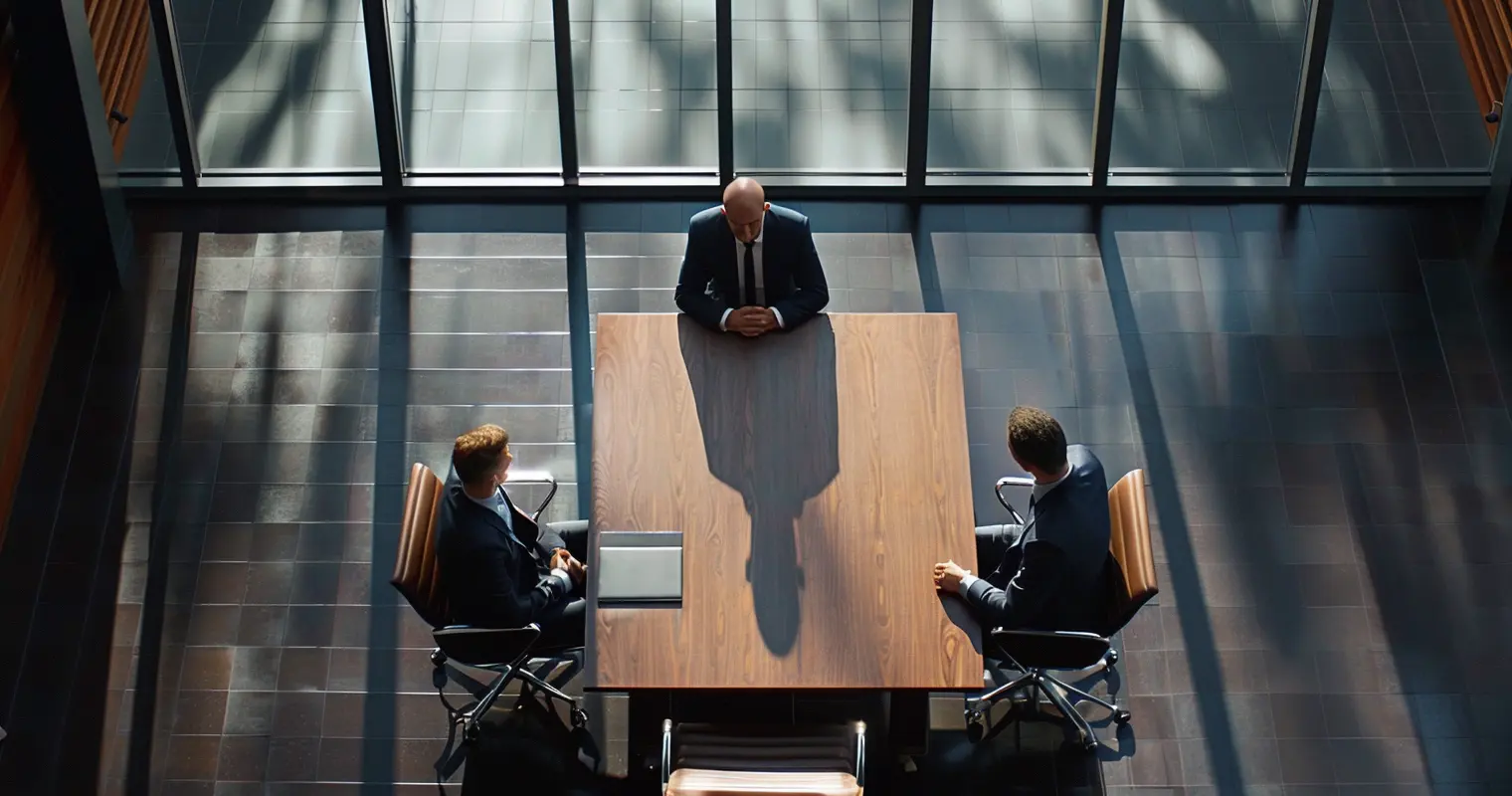 Professional negotiation meeting, structured discussion around a table, preparation and decision-making